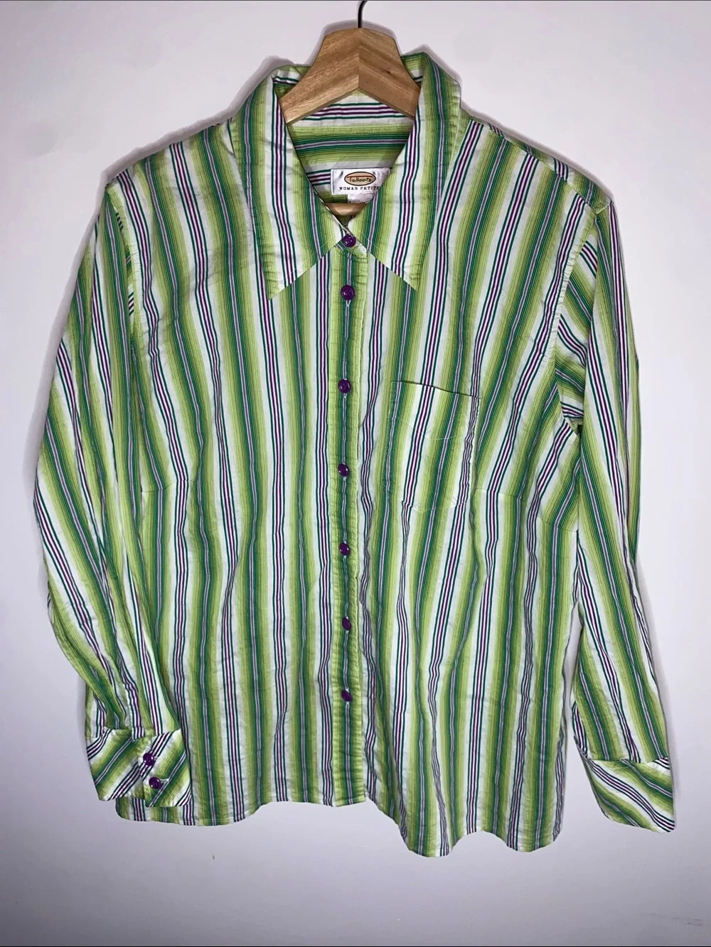 Talbots Green Striped Long-Sleeve Button-Down Shirt Size 1XP - Picture 1 of 6